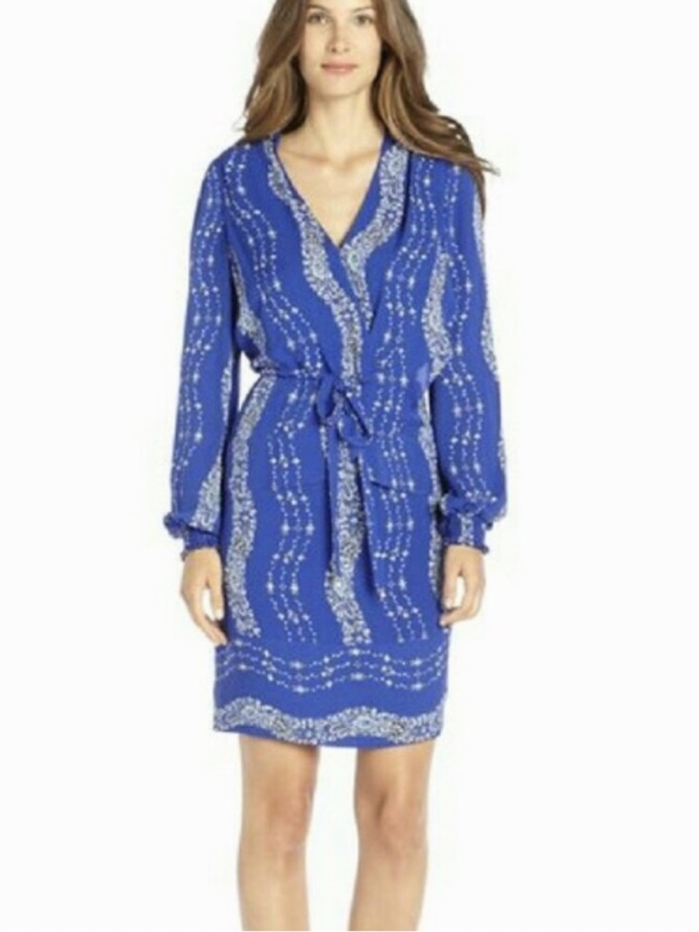 NWT Marchesa Voyage Royal Blue Floral Wrap Dress Tie Waist Dressy Women’s 10